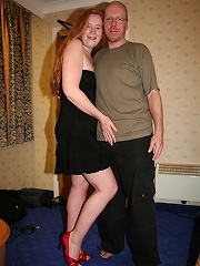 Chubby redhead with her older husband